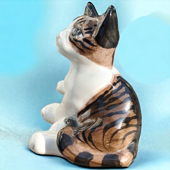 Artist Glazed Studio Art Crackle Heavy Ceramic Sitting Striped Tabby Cat Bookend - Picture 7 of 13